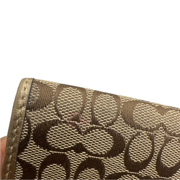 COACH Signature Gold and Brown Card Case Wallet - Picture 5 of 8